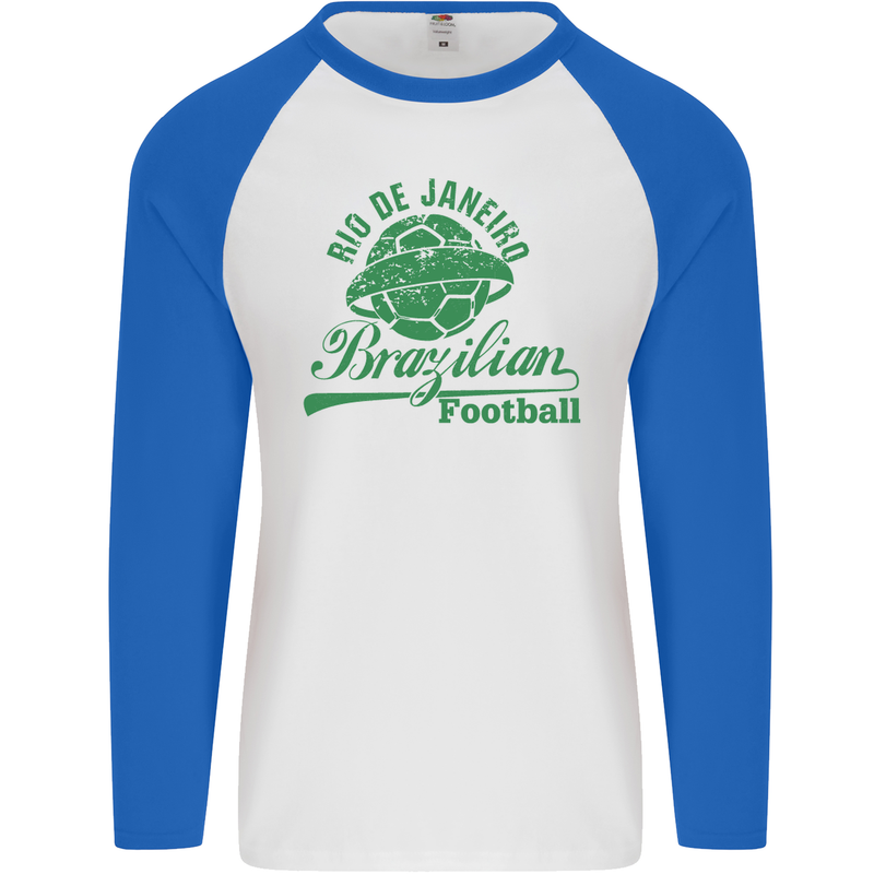 Rio De Janeiro Brazilian Football Brazil Mens L/S Baseball T-Shirt White/Royal Blue