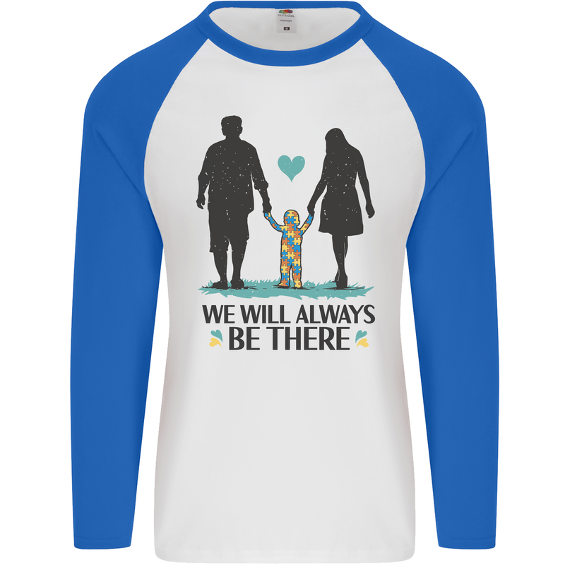 Autism We Will Always Be There Autistic Mens L/S Baseball T-Shirt White/Royal Blue