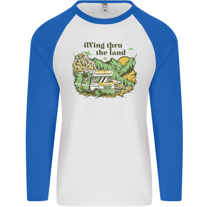 RVing Thru the Land RV Motorhome Camping Mens L/S Baseball T-Shirt White/Royal Blue