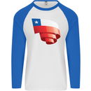 Curled Chile Flag Chilean Day Football Mens L/S Baseball T-Shirt White/Royal Blue