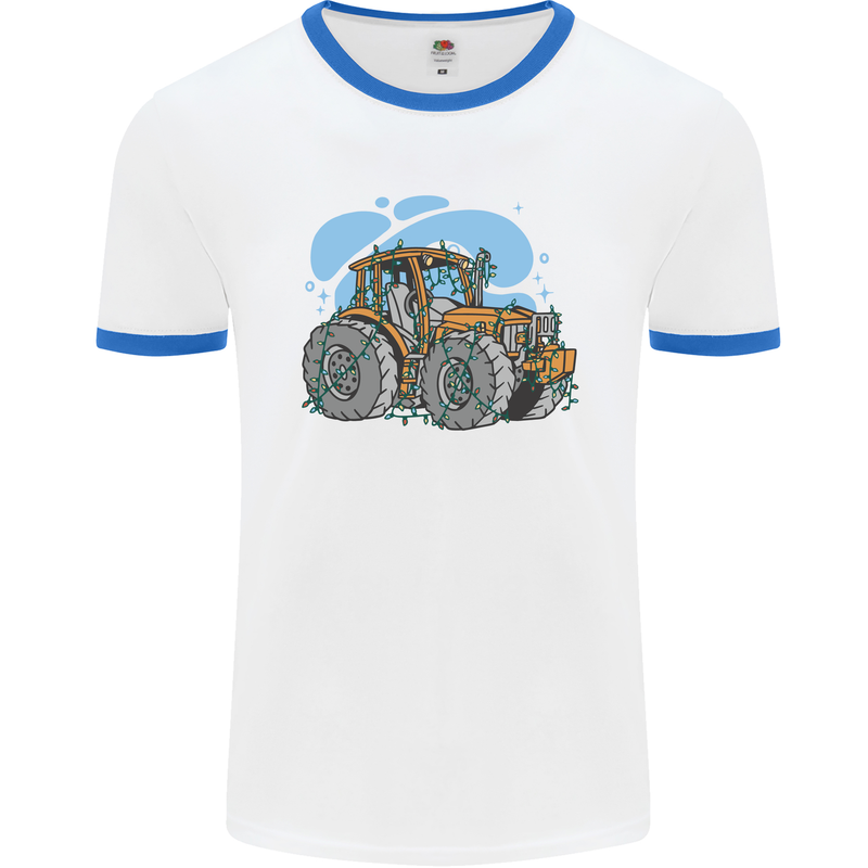 Christmas Tractor Farming Farmer Xmas Mens Ringer T-Shirt White/Royal Blue