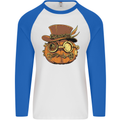 Steampunk Pumpkin Halloween Mens L/S Baseball T-Shirt White/Royal Blue