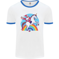 Santa Claus On a Unicorn Christmas Xmas Mens Ringer T-Shirt White/Royal Blue