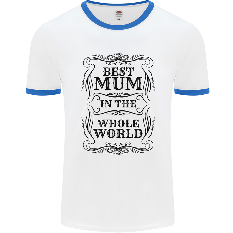 Mothers Day Best Mum in the World Mens Ringer T-Shirt White/Royal Blue