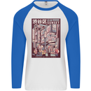 Japanese Sound of City Vibes Japan Mens L/S Baseball T-Shirt White/Royal Blue