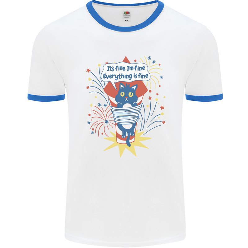 I'm Fine Funny at Fireworks Bonfire Day July 4th Mens Ringer T-Shirt White/Royal Blue