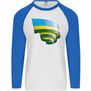 Curled Rwanda Flag Rwandan Day Football Mens L/S Baseball T-Shirt White/Royal Blue