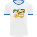 Sushi Cat Mens Ringer T-Shirt White/Royal Blue