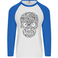 Bicycle Skull Cyclist Funny Cycling  Bike Mens L/S Baseball T-Shirt White/Royal Blue