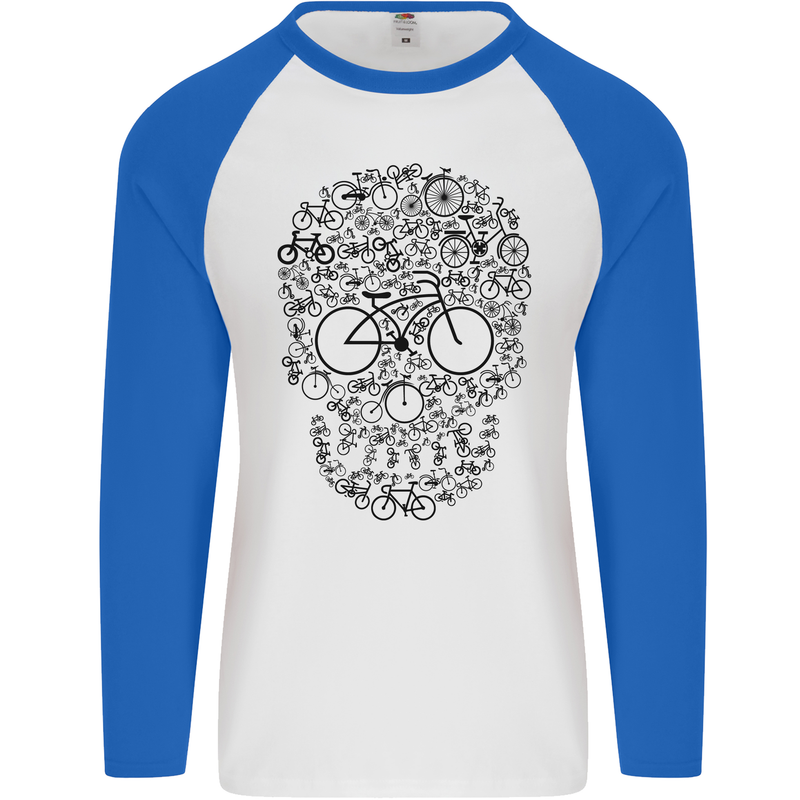 Bicycle Skull Cyclist Funny Cycling  Bike Mens L/S Baseball T-Shirt White/Royal Blue