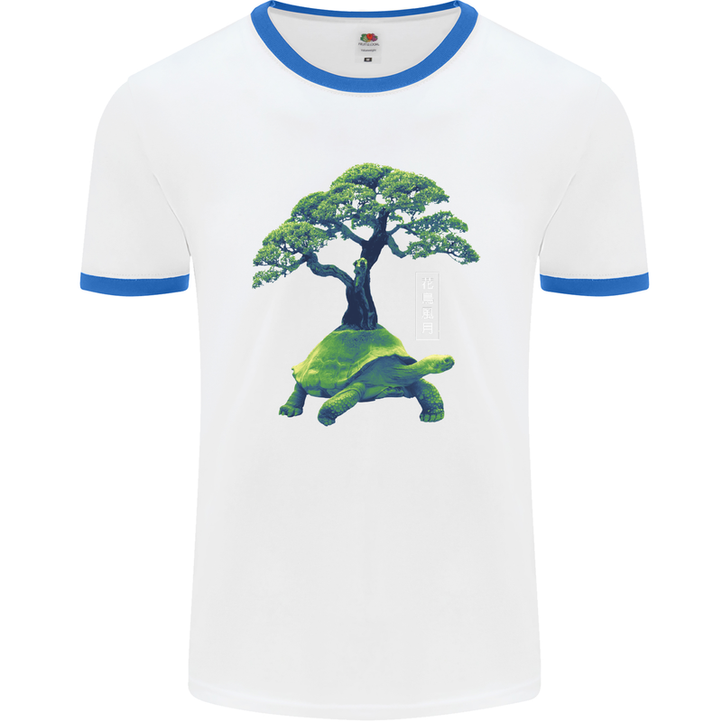 Abstract Tortoise Tree Mens Ringer T-Shirt White/Royal Blue