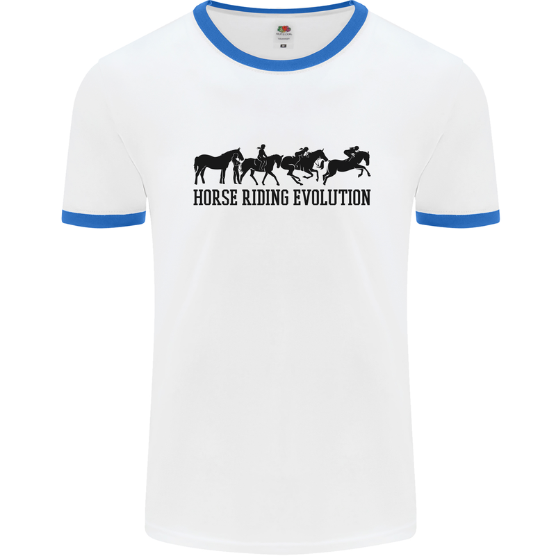 Equestrian Horse Riding Evolution Mens Ringer T-Shirt White/Royal Blue