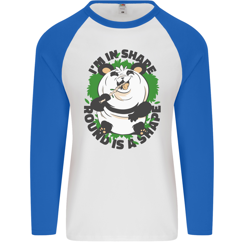 Panda Bear Funny Overweight Fat Humour Mens L/S Baseball T-Shirt White/Royal Blue