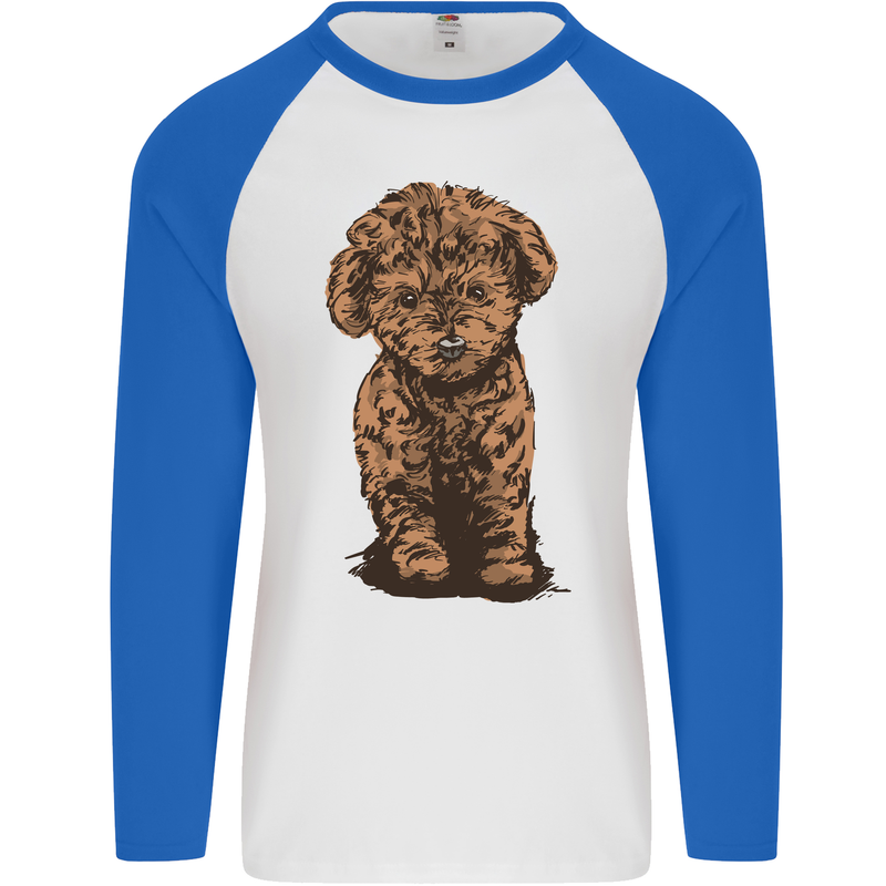 Dogs Cute Labradoodle Puppy Mens L/S Baseball T-Shirt White/Royal Blue