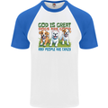 Dogs God is Great Christian Christianity Jesus Mens S/S Baseball T-Shirt White/Royal Blue