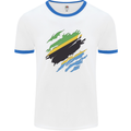 Torn Tanzania Flag Tanzanian Day Football Mens Ringer T-Shirt White/Royal Blue