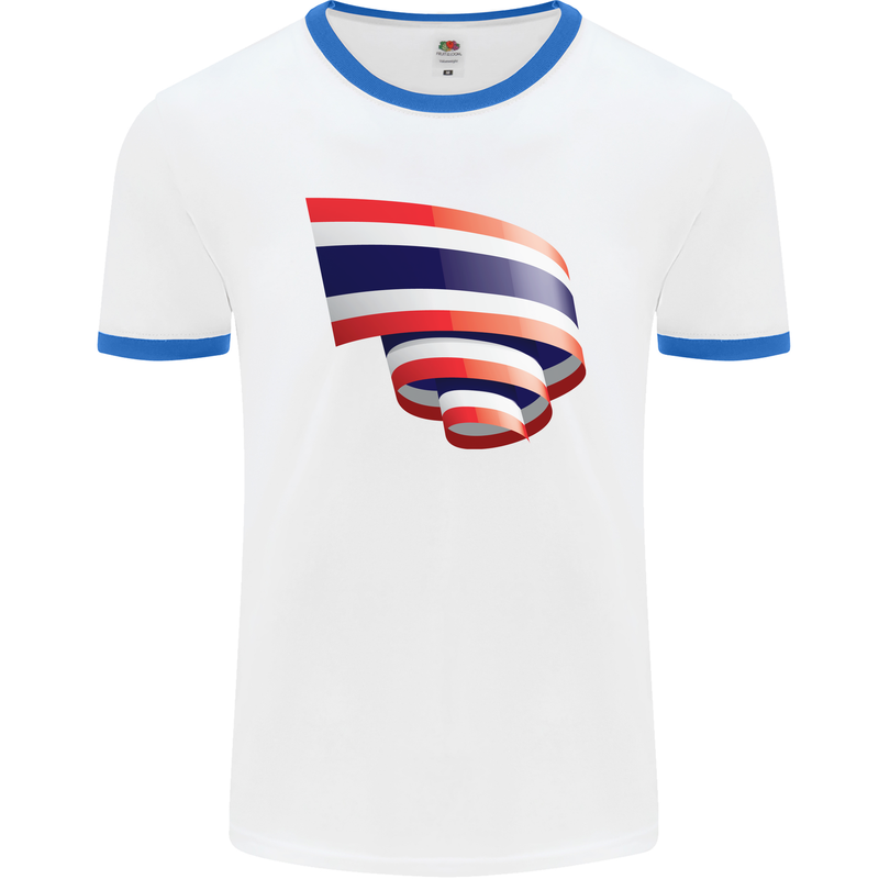 Curled Thailand Flag Thai Day Football Mens Ringer T-Shirt White/Royal Blue