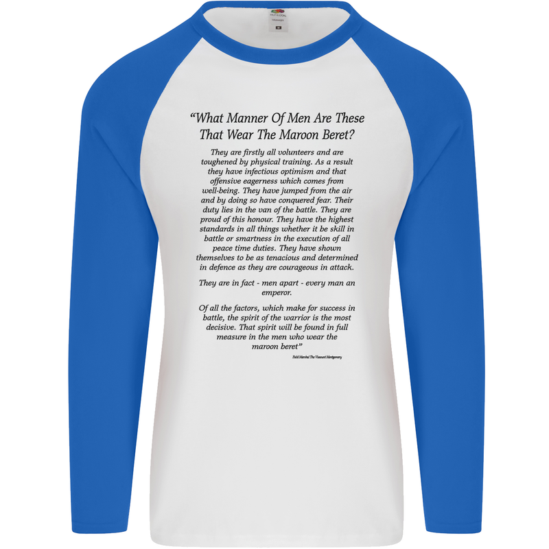 The Parachute Regiment Charter 1 2 3 4 Para Mens L/S Baseball T-Shirt White/Royal Blue