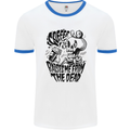 Coffee Raises Me from the Dead Skull Mens Ringer T-Shirt White/Royal Blue