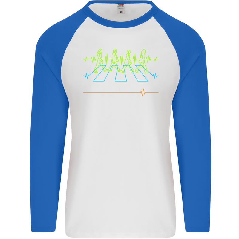Electrocardiography Music Abby Road Mens L/S Baseball T-Shirt White/Royal Blue
