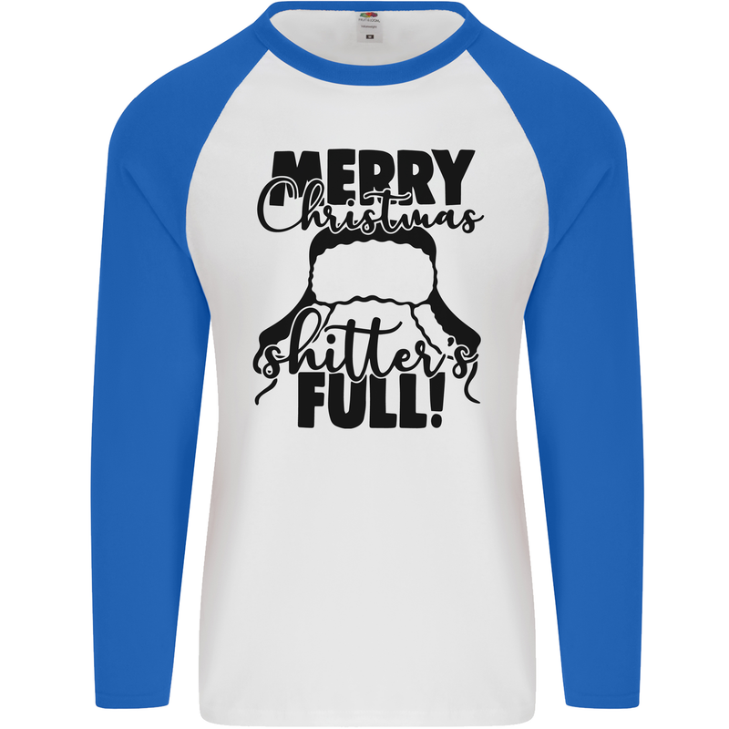 Christmas Movie Shitter's Full Funny Rude Mens L/S Baseball T-Shirt White/Royal Blue