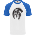 Black Tribal Tattoo Style Dragon Mens S/S Baseball T-Shirt White/Royal Blue