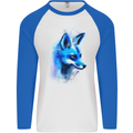 A Fox Watercolour Mens L/S Baseball T-Shirt White/Royal Blue