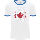 Torn Canada Flag Canadian Day Football Mens Ringer T-Shirt White/Royal Blue