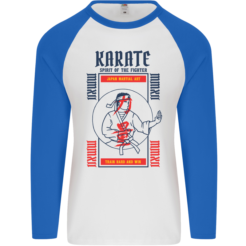 Katate Spirit Martial Arts MMA Mens L/S Baseball T-Shirt White/Royal Blue