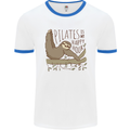 Pilates My Happy Hour Funny Yoga Sloth Mens Ringer T-Shirt White/Royal Blue