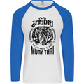 Muay Thai Fighter Warrior MMA Martial Arts Mens L/S Baseball T-Shirt White/Royal Blue