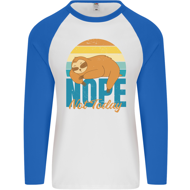 Sloth Nope Not Today Funny Lazy Mens L/S Baseball T-Shirt White/Royal Blue