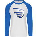 Curled Israel Flag Israeli Day Football Mens L/S Baseball T-Shirt White/Royal Blue