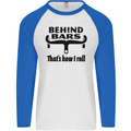 Behind Bars That's How I Roll Cycling Mens L/S Baseball T-Shirt White/Royal Blue