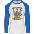 Dancing Easter Day Skeletons Skulls Mens L/S Baseball T-Shirt White/Royal Blue