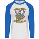 Dancing Easter Day Skeletons Skulls Mens L/S Baseball T-Shirt White/Royal Blue