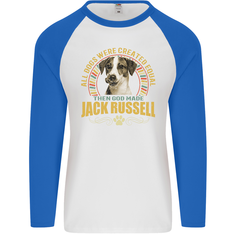 A Jack Russell Dog Mens L/S Baseball T-Shirt White/Royal Blue