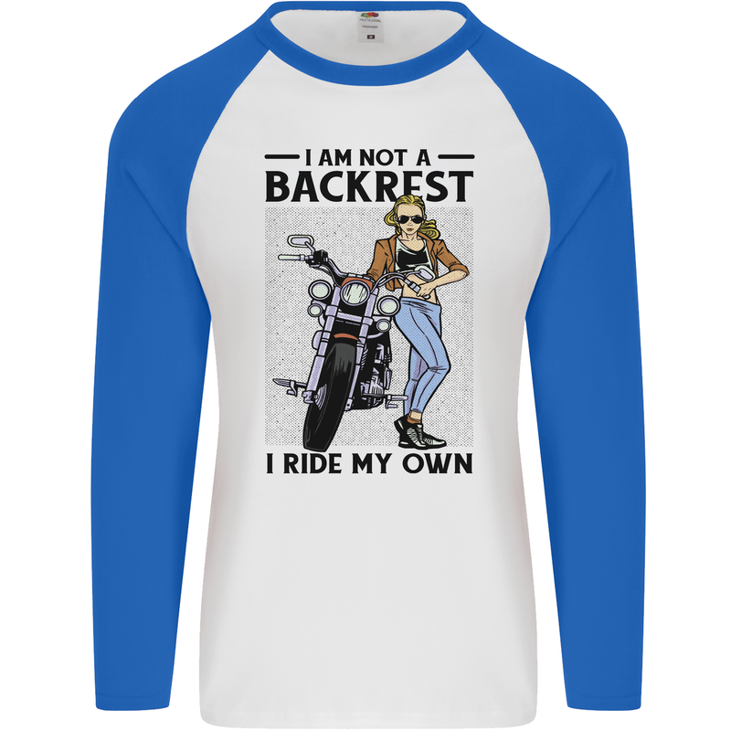 Not a Backrest Female Biker Motorcycle Mens L/S Baseball T-Shirt White/Royal Blue