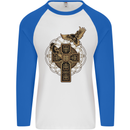 Odins Celtic Raven Viking Thor Ragnar Norse Mens L/S Baseball T-Shirt White/Royal Blue