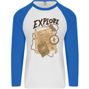 Explore Travel Orienteering Mountaineering Mens L/S Baseball T-Shirt White/Royal Blue