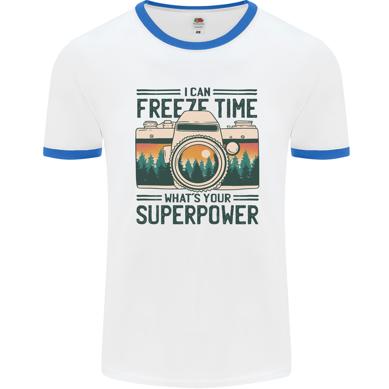 Freeze Time Photography Photographer Mens Ringer T-Shirt White/Royal Blue