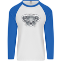 A Koala Bear Head Mens L/S Baseball T-Shirt White/Royal Blue