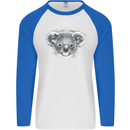 A Koala Bear Head Mens L/S Baseball T-Shirt White/Royal Blue