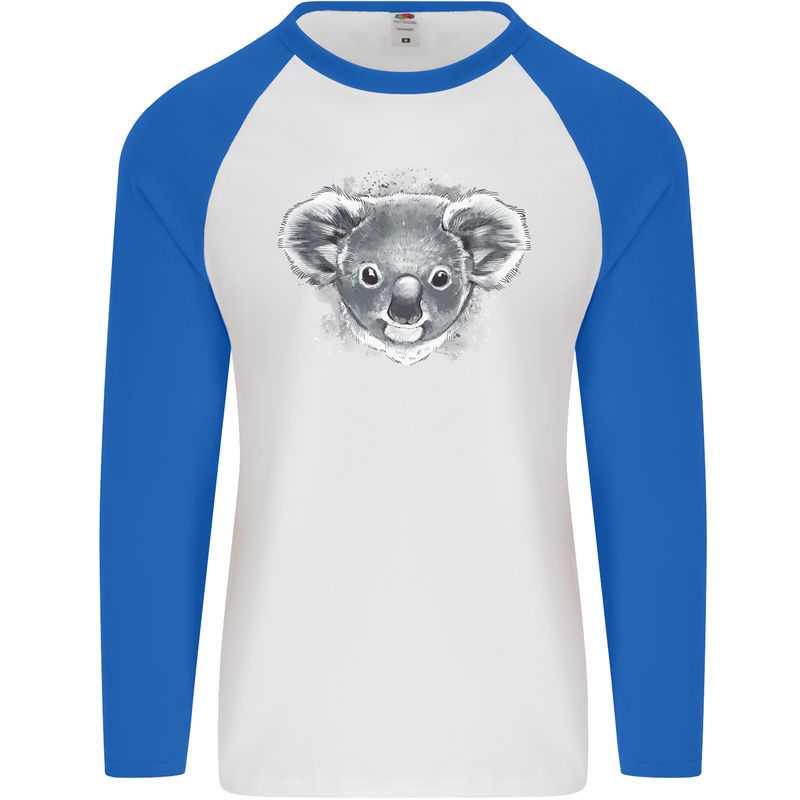 A Koala Bear Head Mens L/S Baseball T-Shirt White/Royal Blue