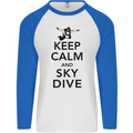 Keep Calm and Skydive Funny Skydiving Mens L/S Baseball T-Shirt White/Royal Blue