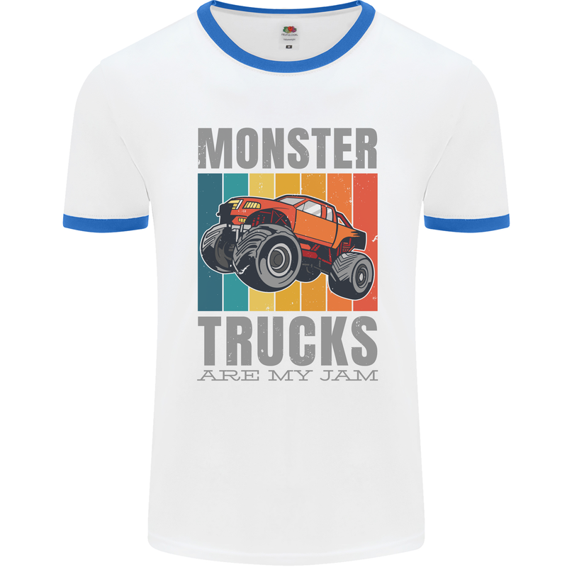 Monster Trucks are My Jam Mens Ringer T-Shirt White/Royal Blue