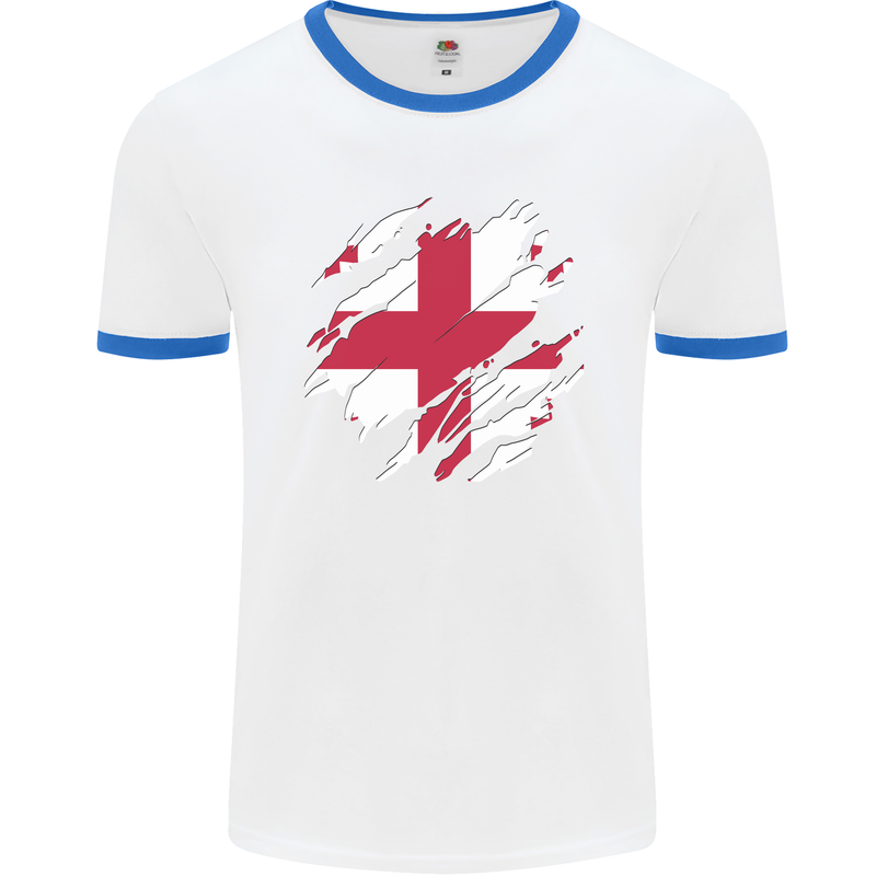 Torn Georgia Flag Georgian Day Football Mens Ringer T-Shirt White/Royal Blue