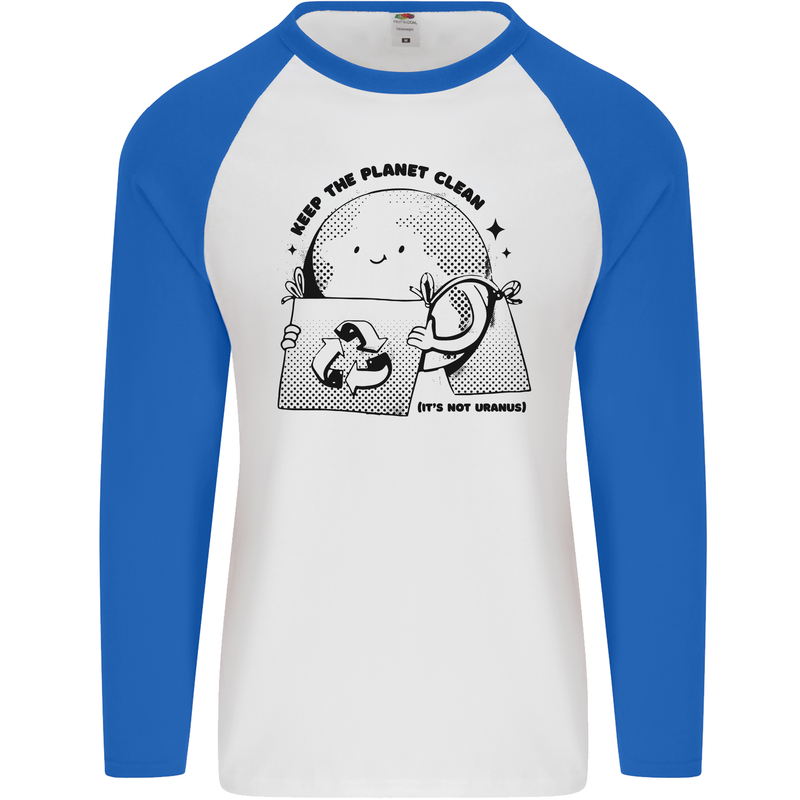 Funny Climate Change Keep the Planet Clean Mens L/S Baseball T-Shirt White/Royal Blue