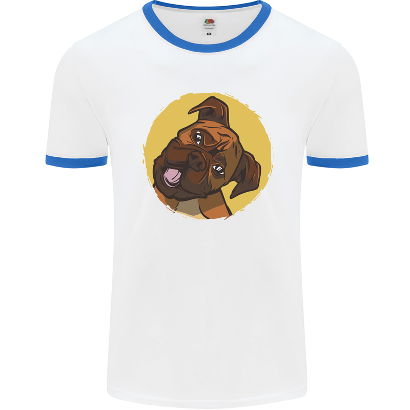 A Cute Boxer Dog Puppy Mens Ringer T-Shirt White/Royal Blue