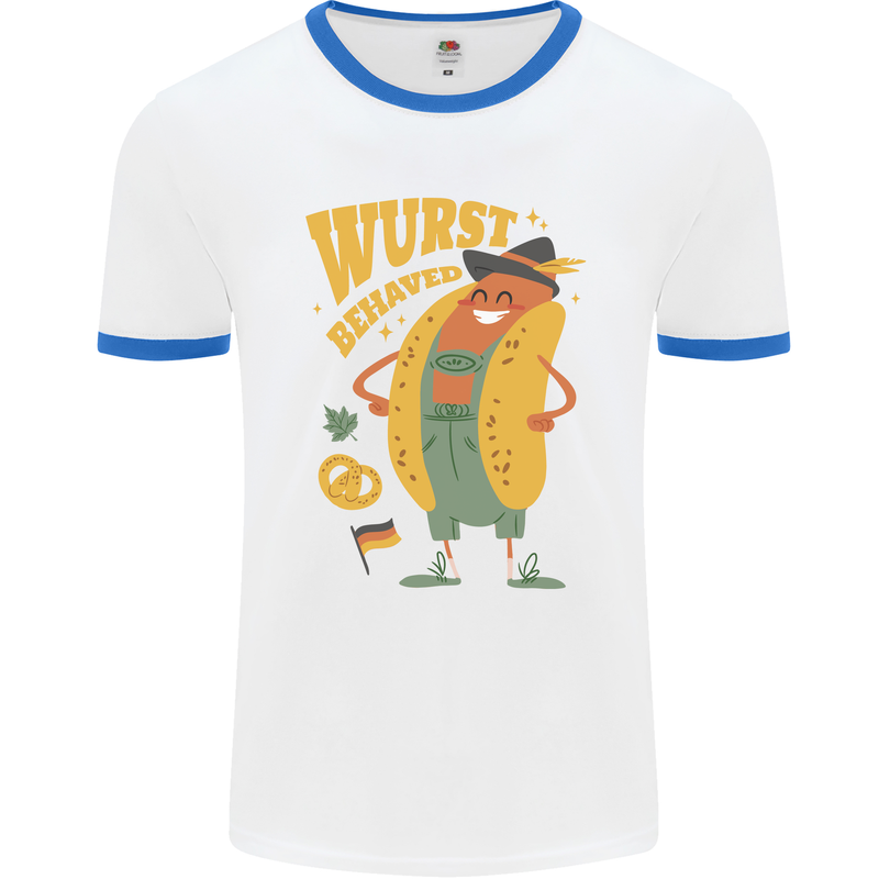 Oktoberfest Hotdog Wurst Behaved Mens Ringer T-Shirt White/Royal Blue